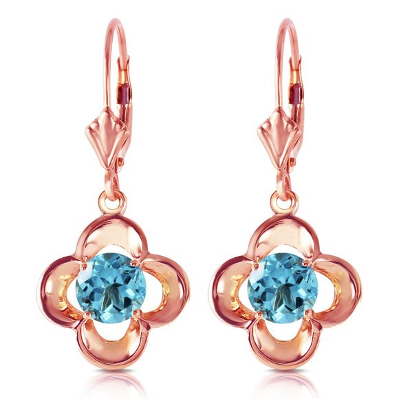 14K. GOLD LEVERBACK EARRING WITH NATURAL BLUE TOPAZ (Rose Gold) - Picture 2 of 5